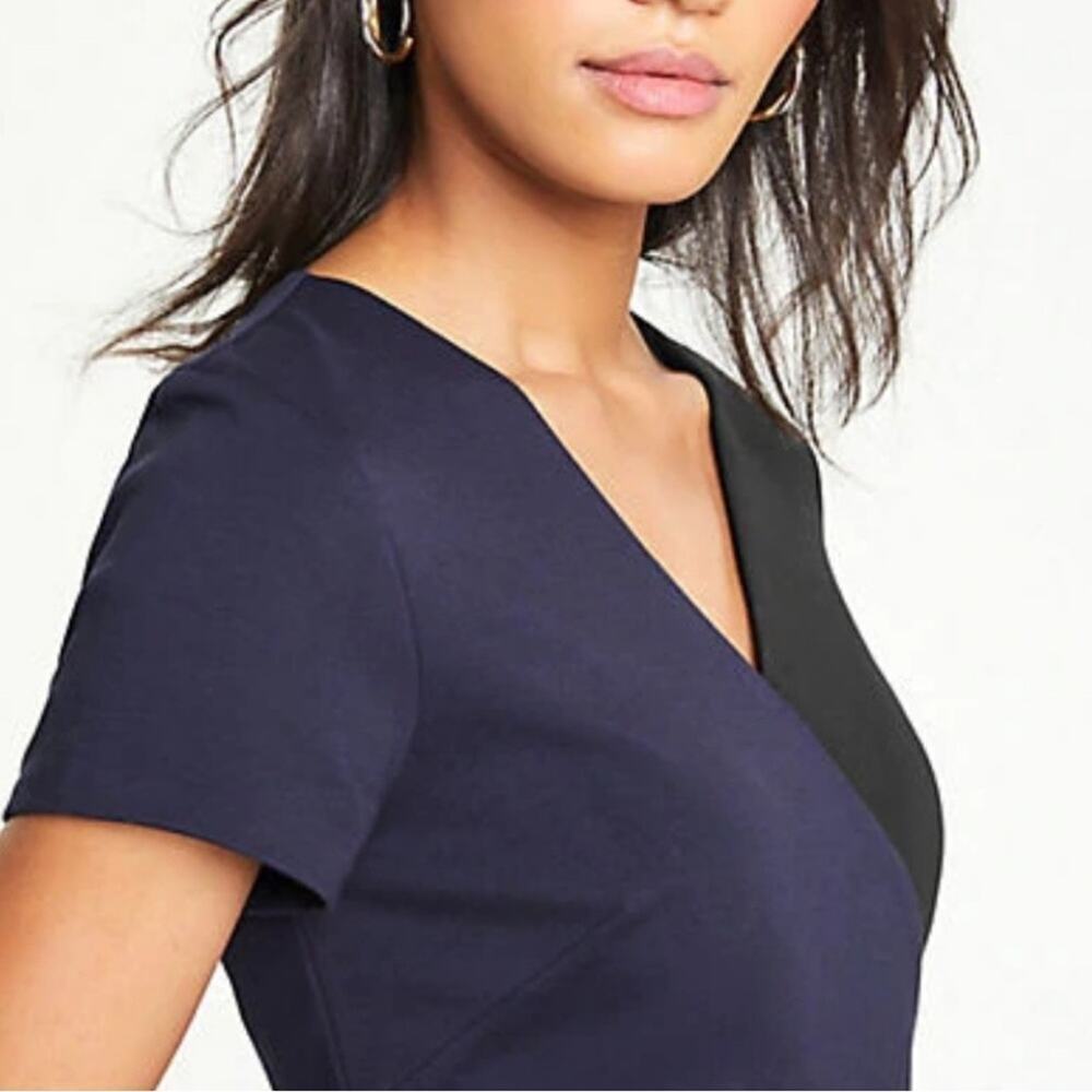 Ann Taylor The All-Day Ponte Dress In Colorblock Black Size 4 - Picture 3 of 8